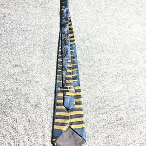Conte di Milano Mens Silk Necktie Blue Gold Geometric Abstract Pattern Wide Tie